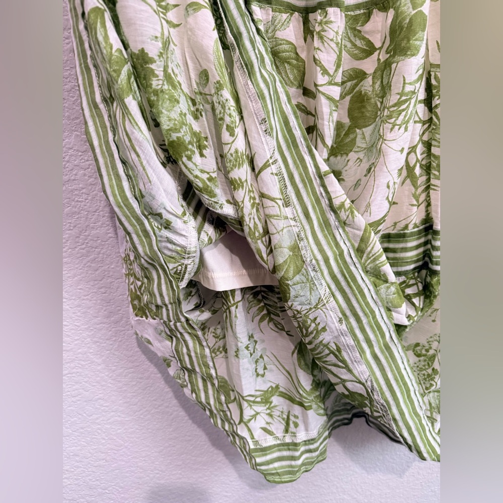 Sweet Wanderer Green white Boho Floral Print Tiered Maxi Dress Bow Strap XL - Picture 3 of 8